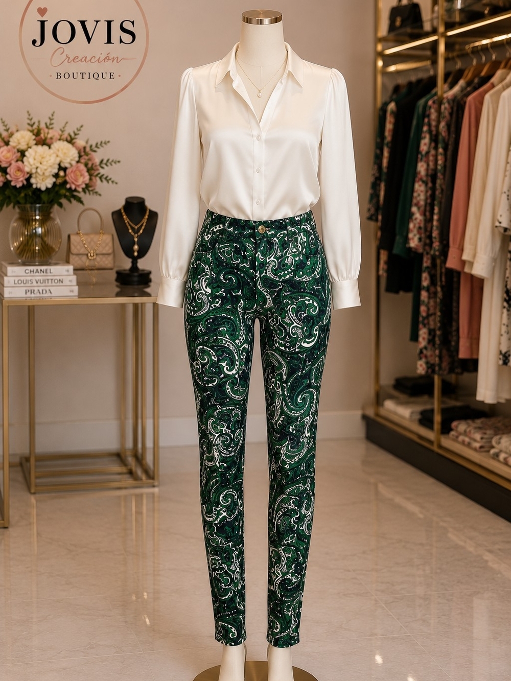 Michael Kors Green Paisley Skinny Trousers